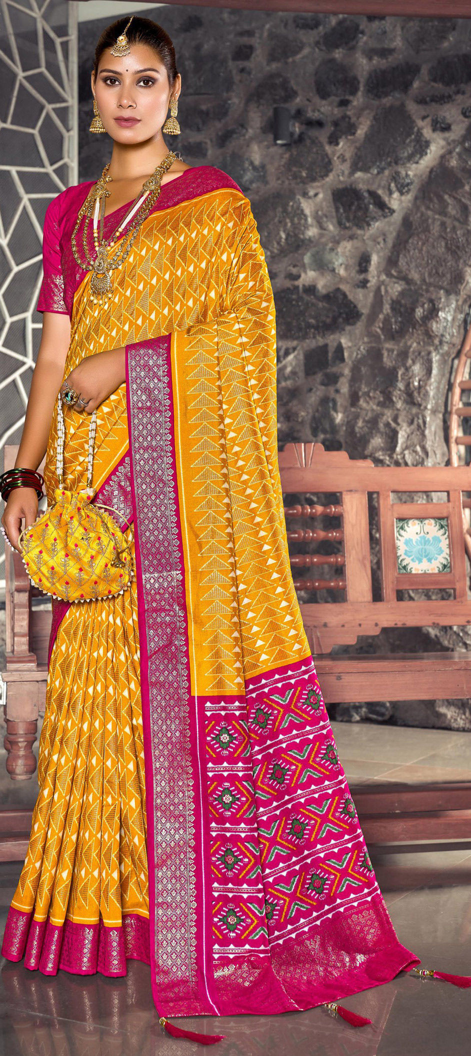 Banarasee Handwoven Semi Silk Saree With Jaal & Zari Border Design-Pur