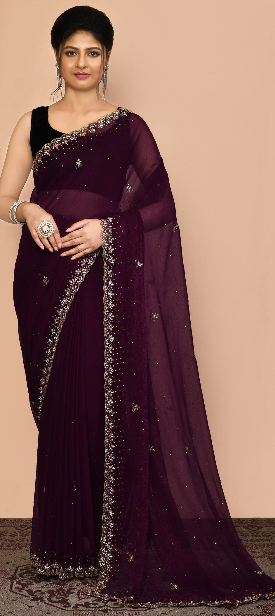 Buy Designer Purple Color Silk Fabric Zarkan Saree Online - SREV2982 |  Appelle Fashion