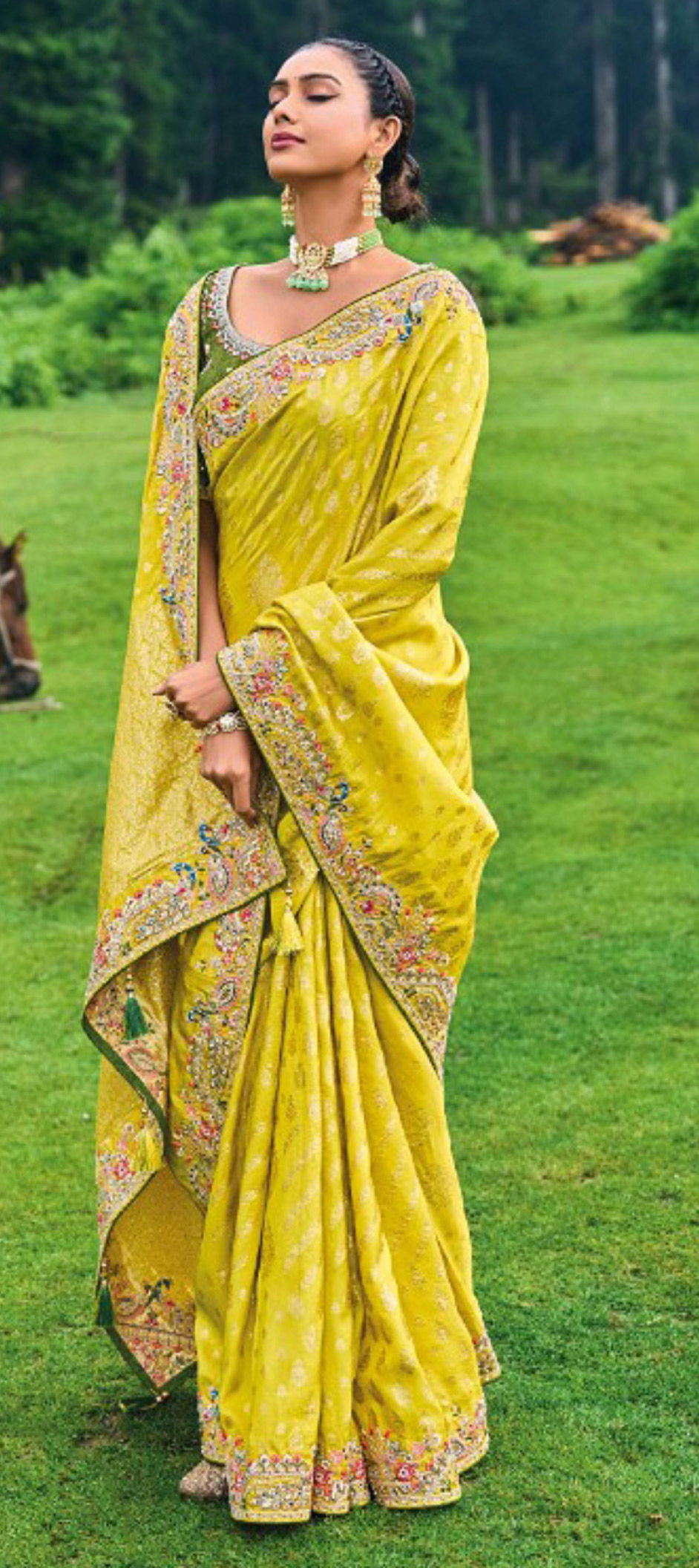 Banarasi Fabric Radiant Yellow Color Wedding Wear Saree With Weaving Work