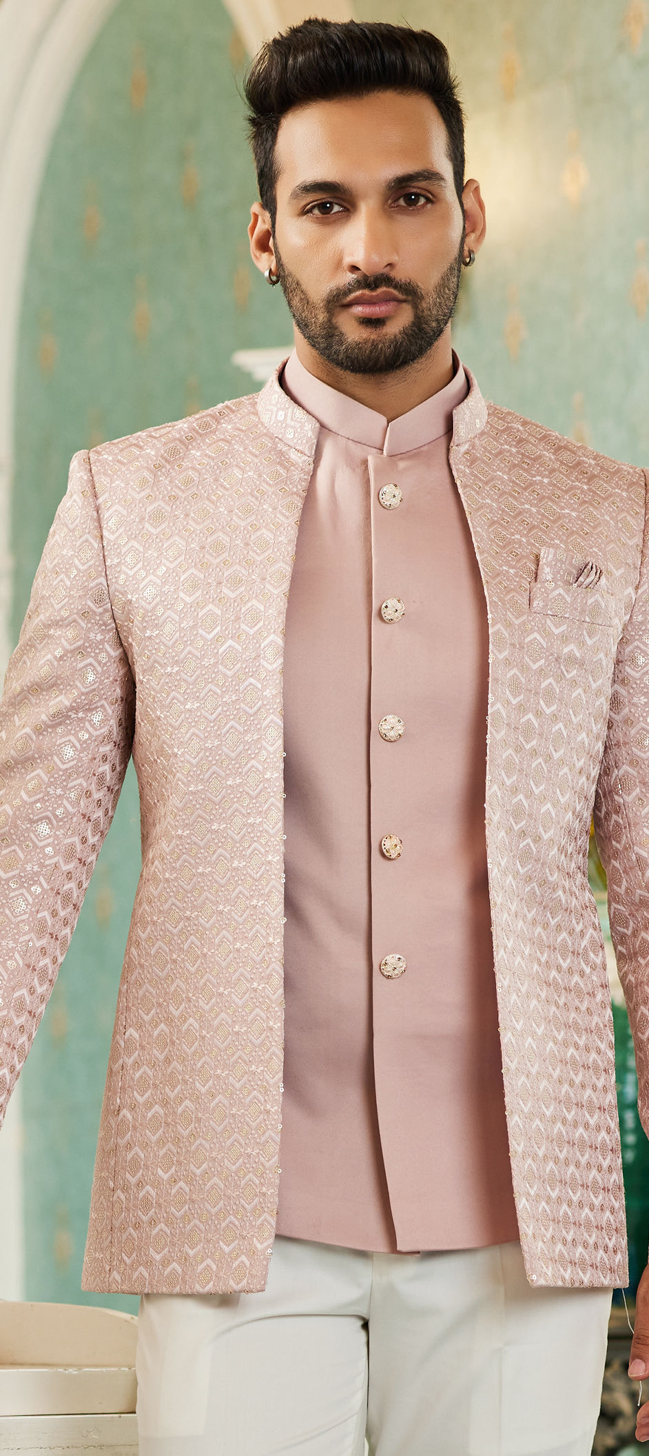 Art Silk Party Wear Nehru Jacket in Pink and Majenta with Resham work Indian Dresses