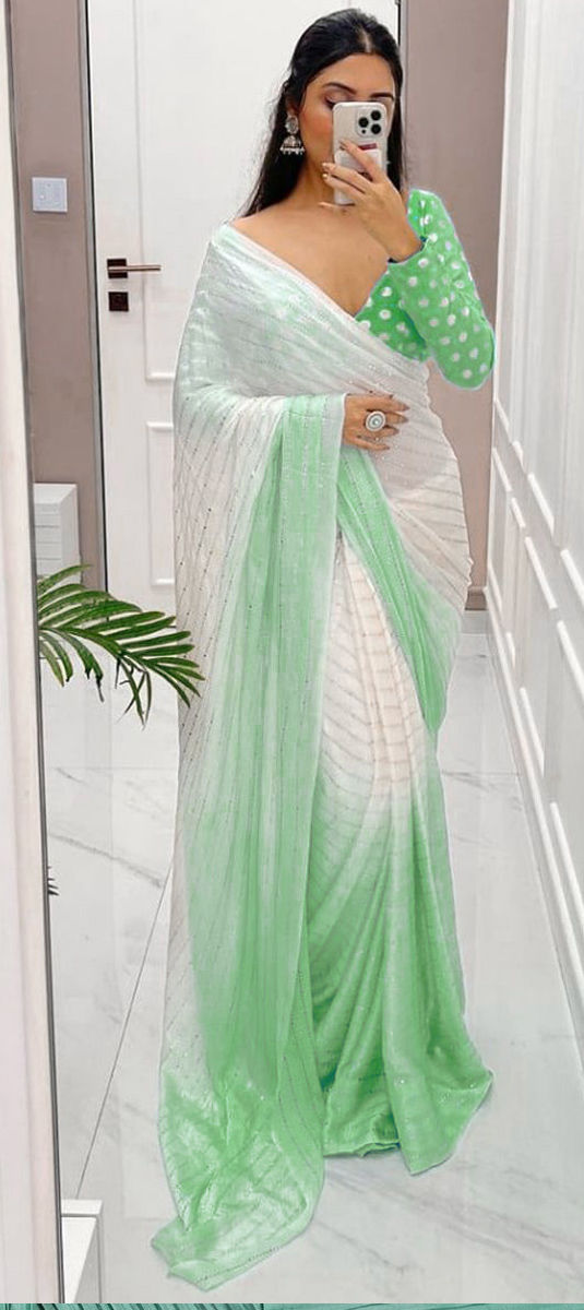 Buy White & Green Sarees for Women by GRUBSTAKER Online | Ajio.com