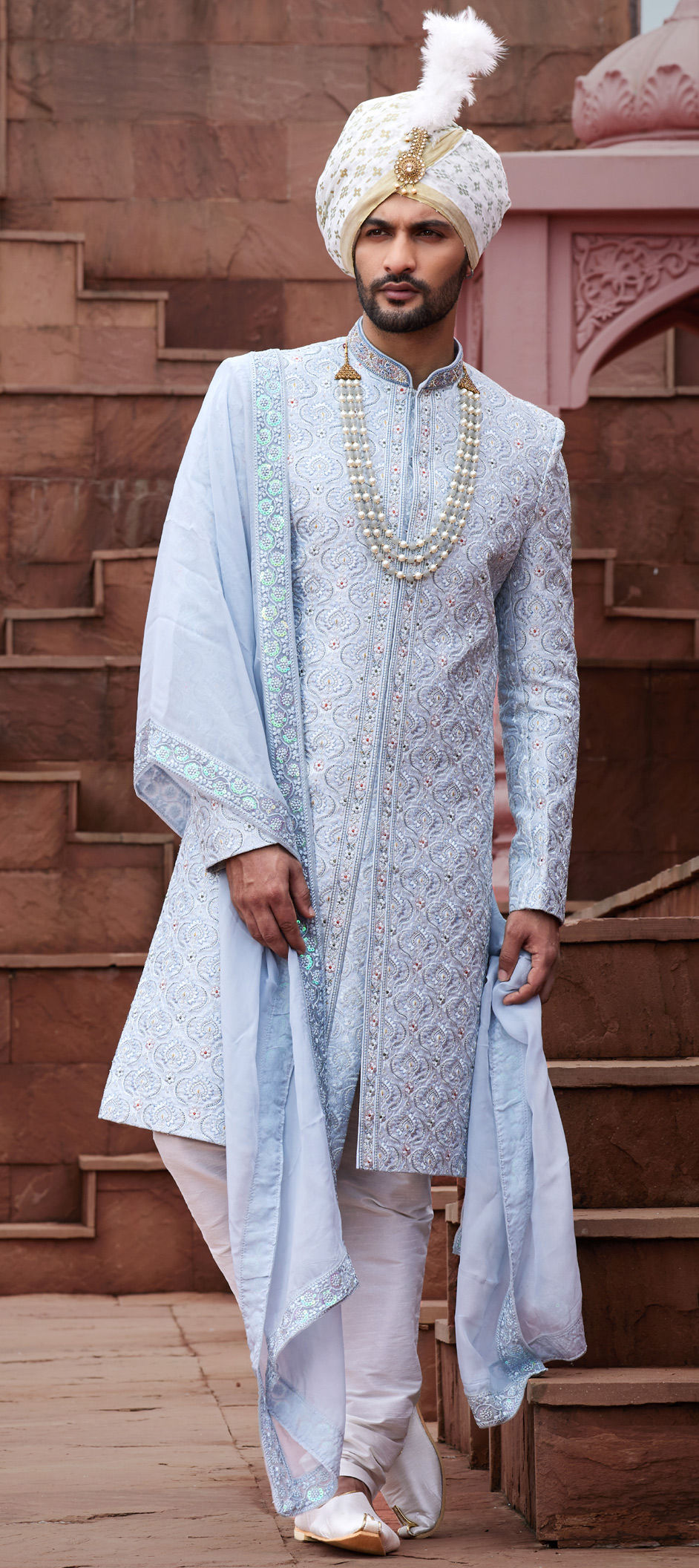 Wedding Black and Grey, Blue color Art Silk fabric Sherwani 1923652