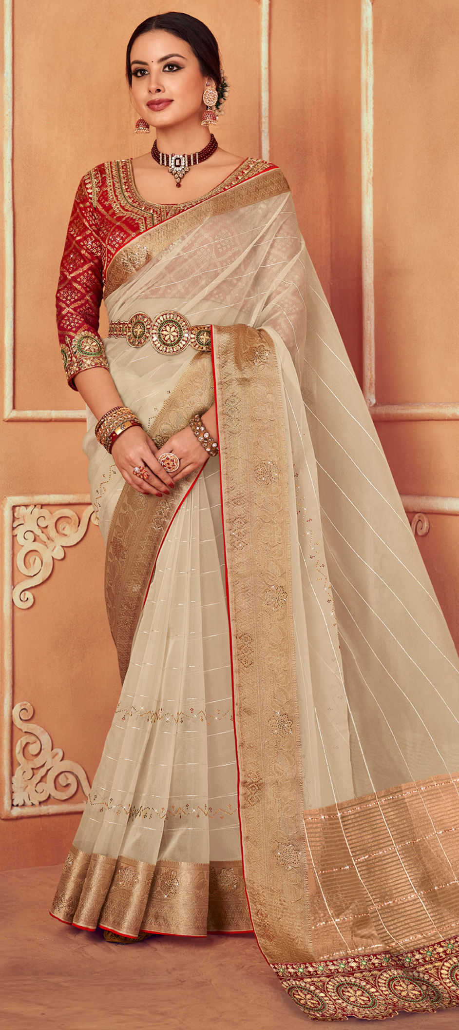 Wedding White Saree With Golden Border Buy Satin Wedding Saree In