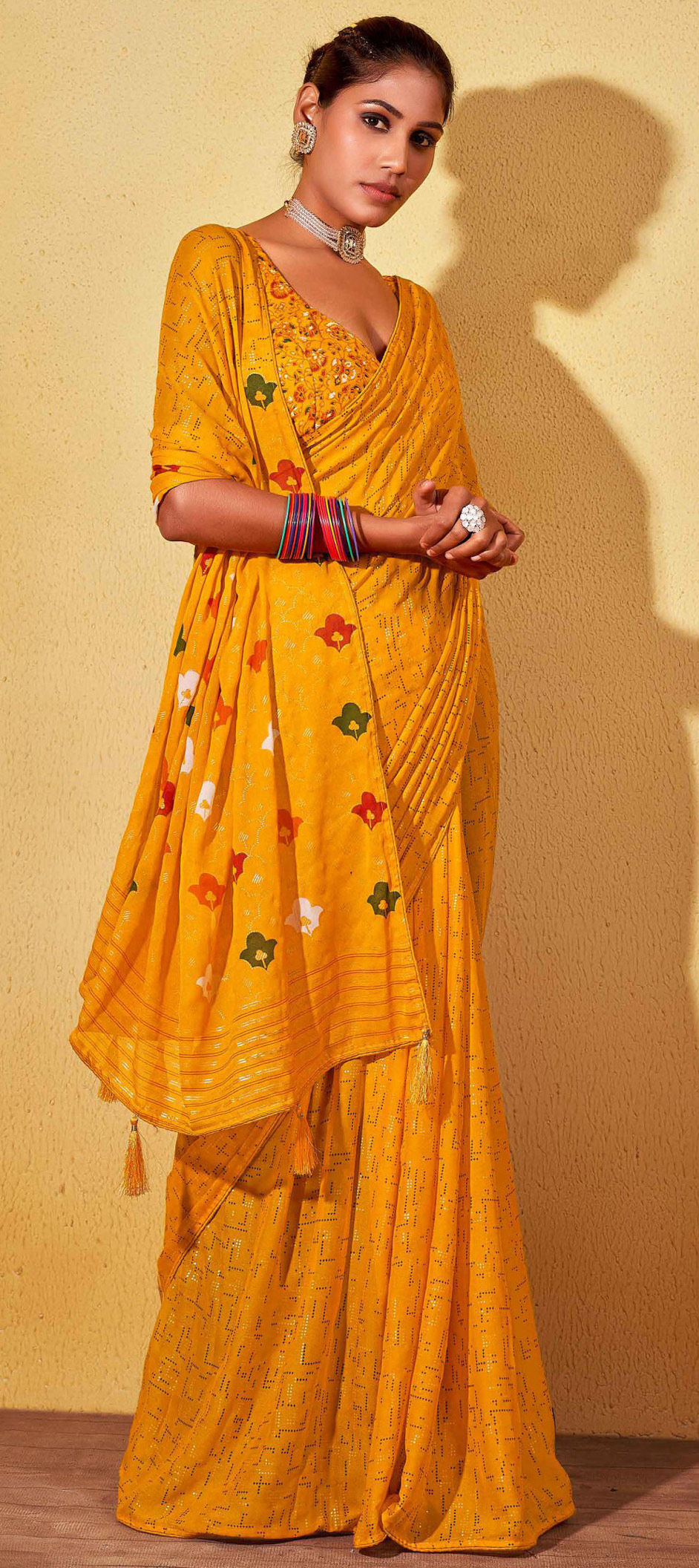 Casual Yellow color Lycra fabric Saree : 1924968