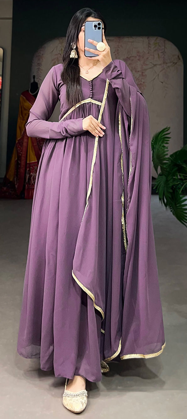 Violet Georgette Embroidered Designer Gown main image 1