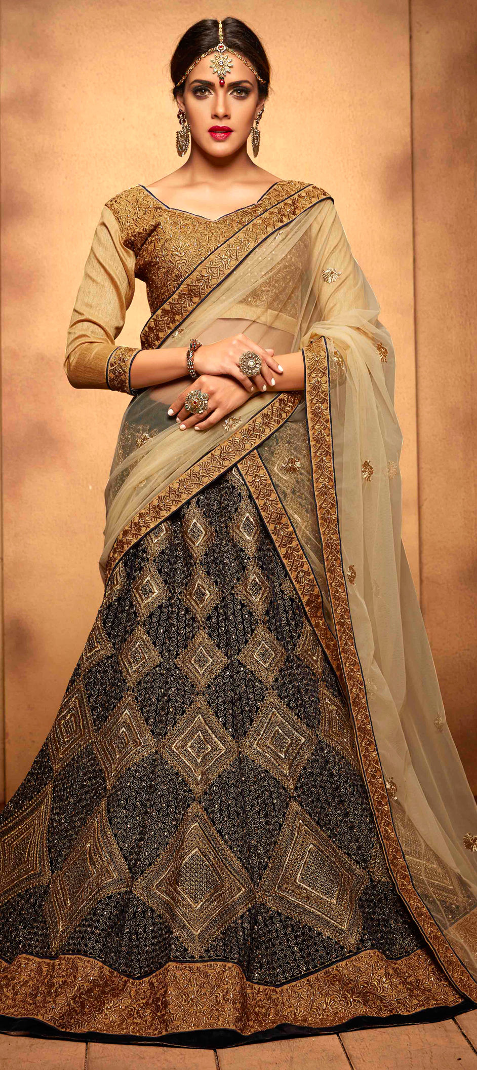 192670 Black and Grey color family Bridal Lehenga