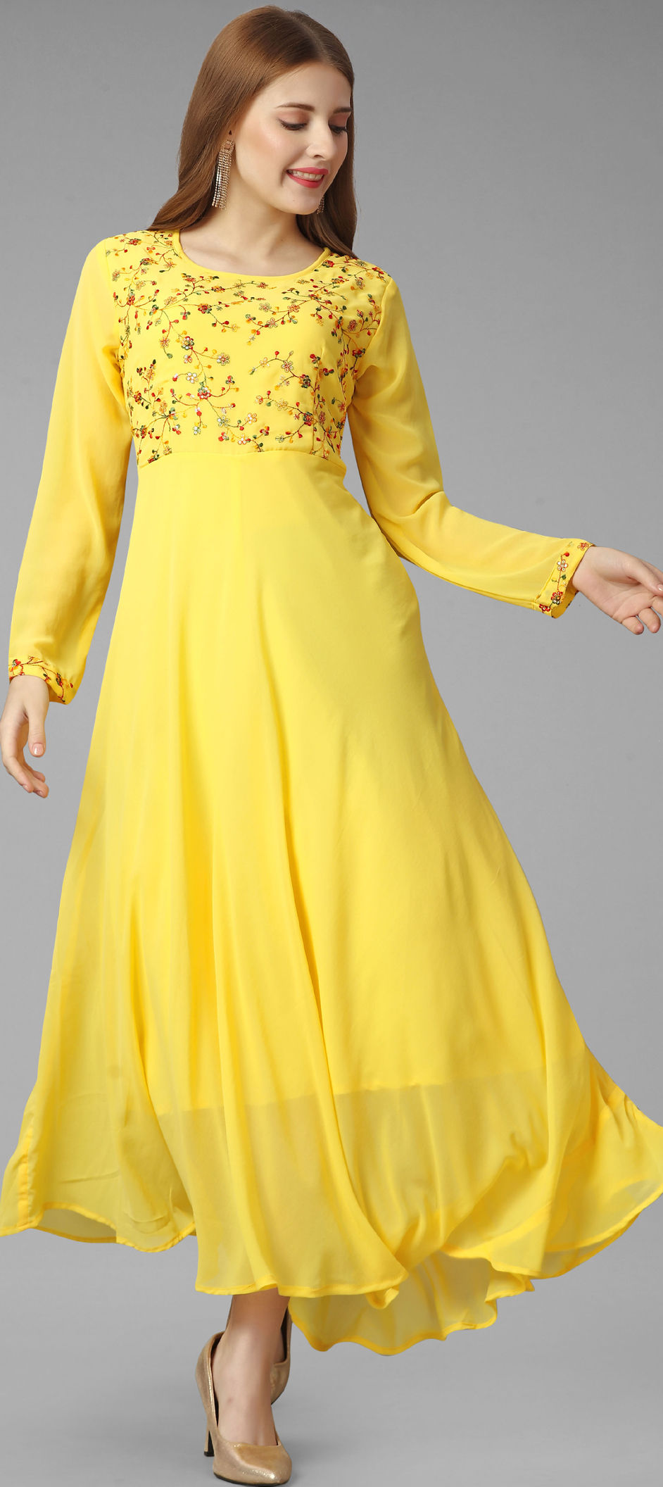 Casual Yellow color Georgette fabric Gown 1928317