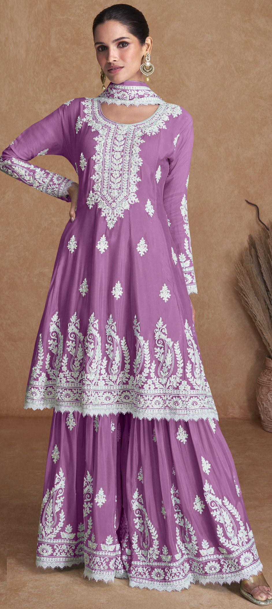 Straight Cut Mulberry Purple Silk Festive Salwar Kameez main image 1