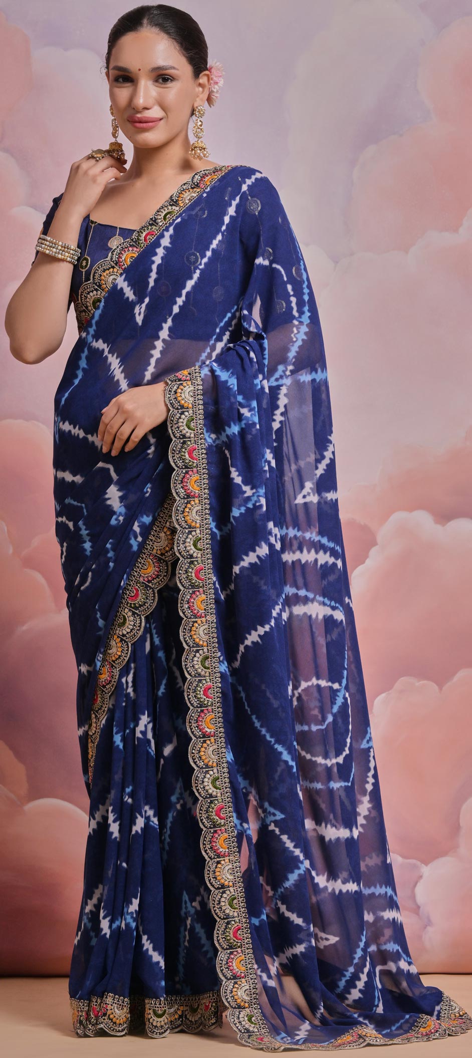 Women Party Wear Sequence Worked Sky Blue Colour Heavy Georgette Saree Collection