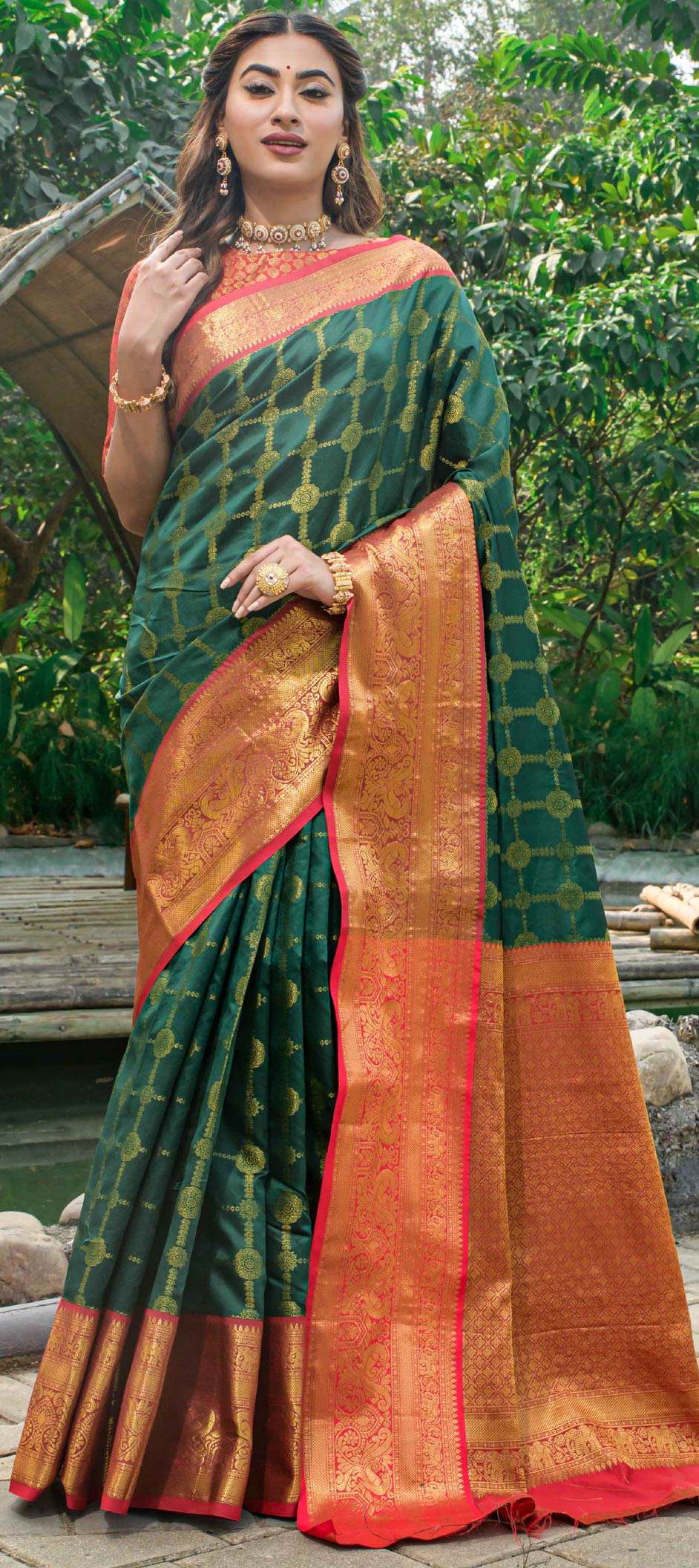 Women Party Wear Designer Green Colour Banarasi Silk Saree Collection