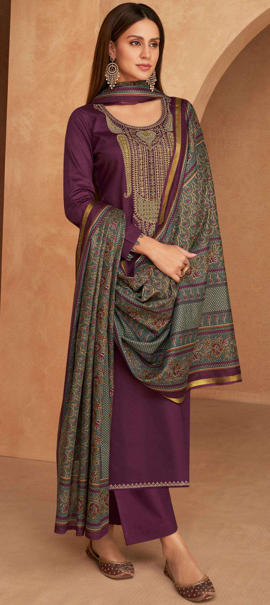 Premium Silk 3 Pcs Party wear Salwar Set - Purple