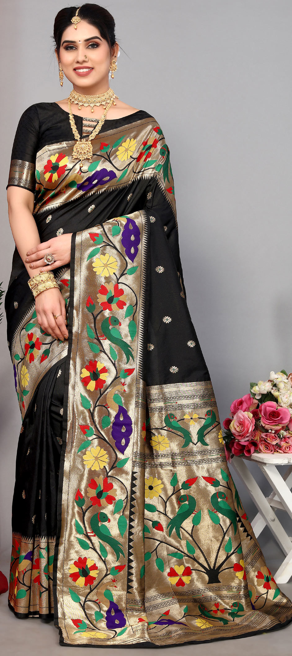 Grey Silk festive wear Saree