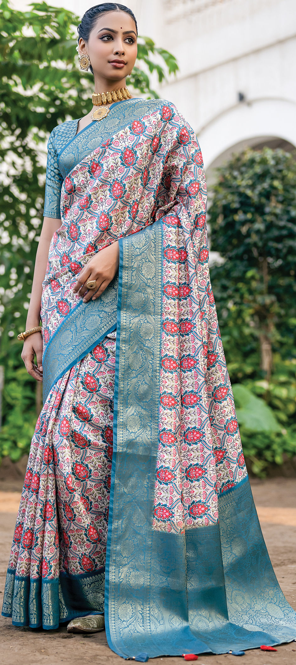 Women blue silk weaving wedding wear saree main image 1