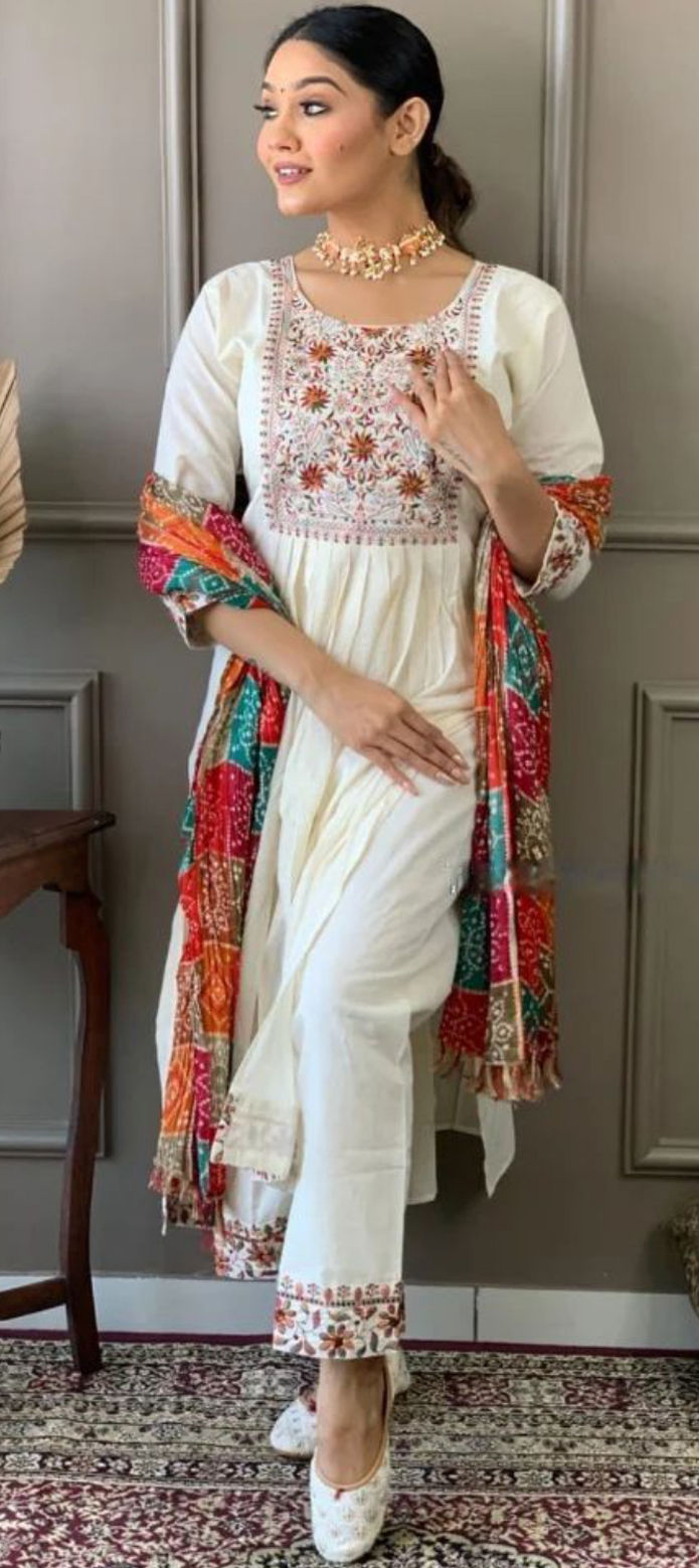 Exclusive Off White Chanderi Silk Salwar Kameez Dress Material AACH05