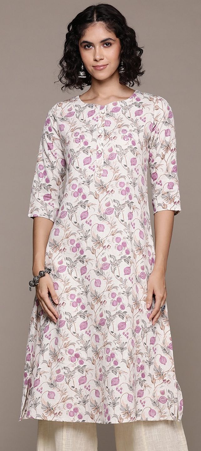 Summer Beige and Brown color Cotton fabric Kurti : 1939155