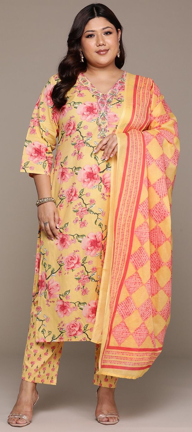 Yellow Cotton Lawn Khadi Printed Festive Salwar Suit