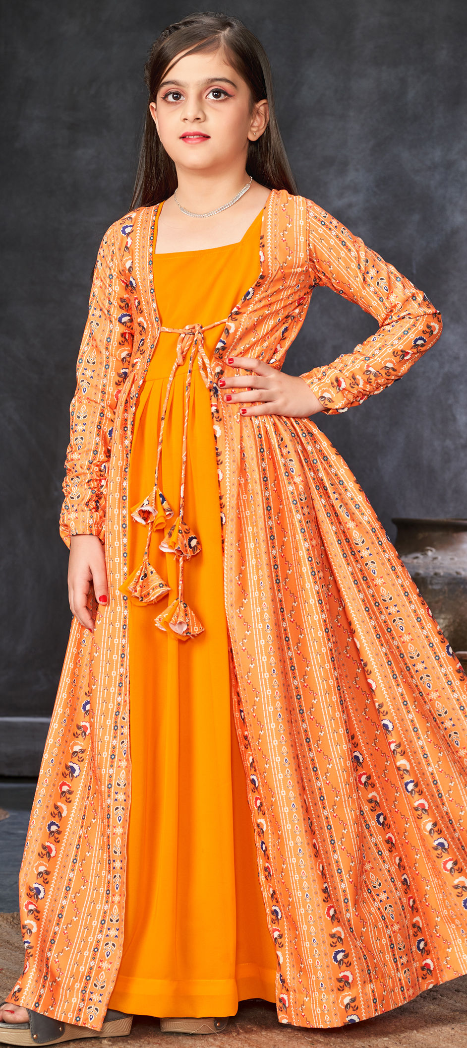 Hot Pink Orange Gown for Girls main image 1