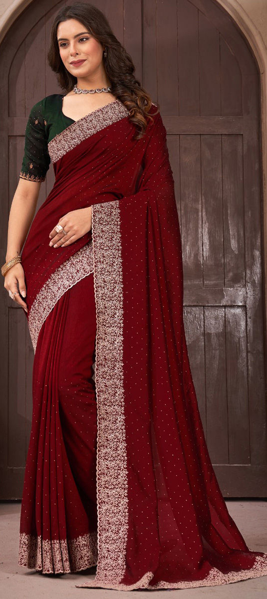 Coral Red Art Silk Woven Design Party Wear Saree