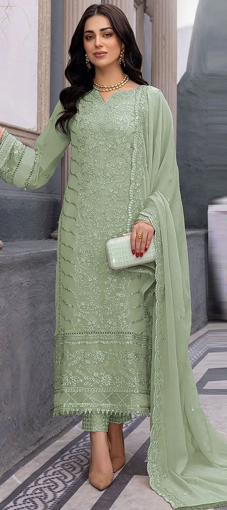 Designer Party Wear Readymade Salwar Kameez Rama Green Real Georgette Sharara Suit main image 1