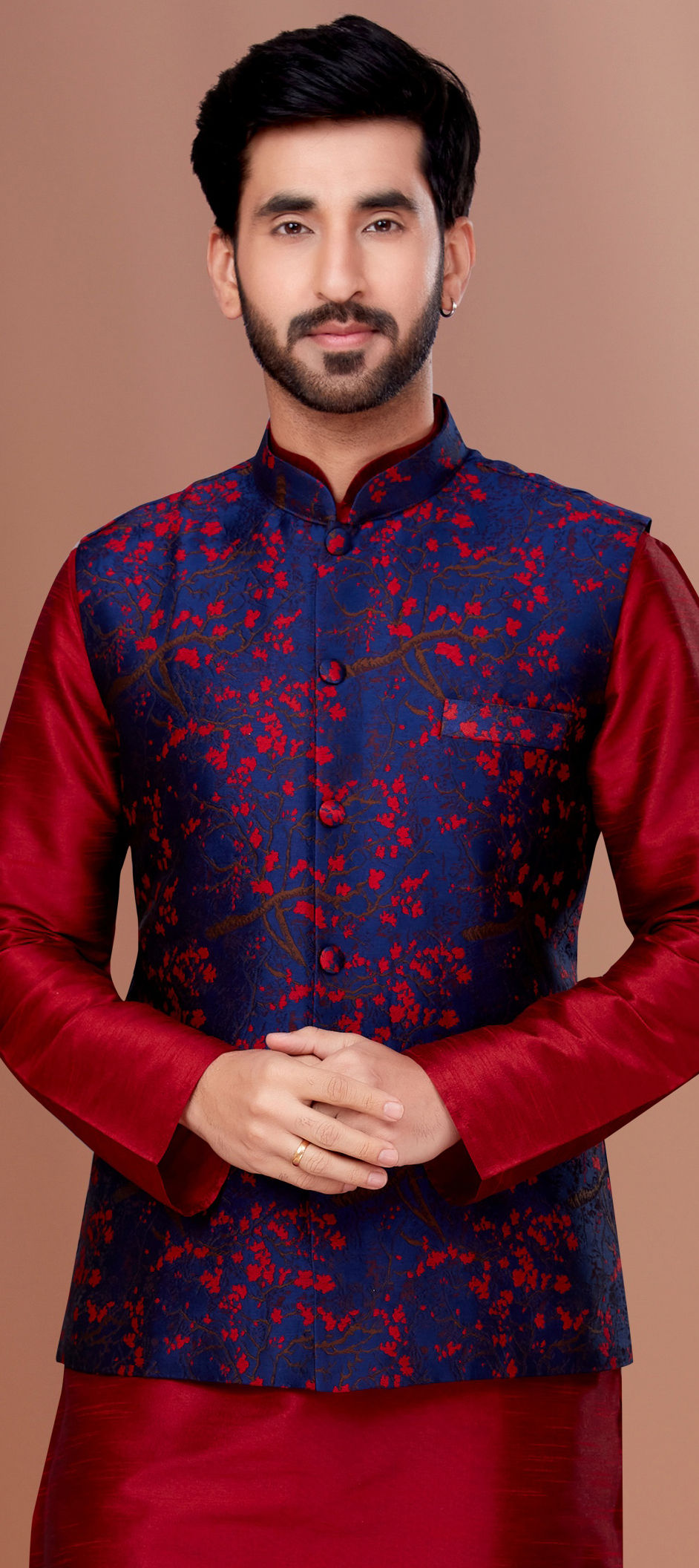 Parti Color Jacket Party Wear Blue color Jacquard fabric Nehru Jacket : 1945369