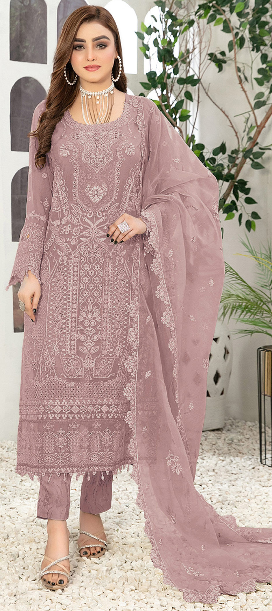 Festive, Party Wear Pink and Majenta color Faux Georgette fabric