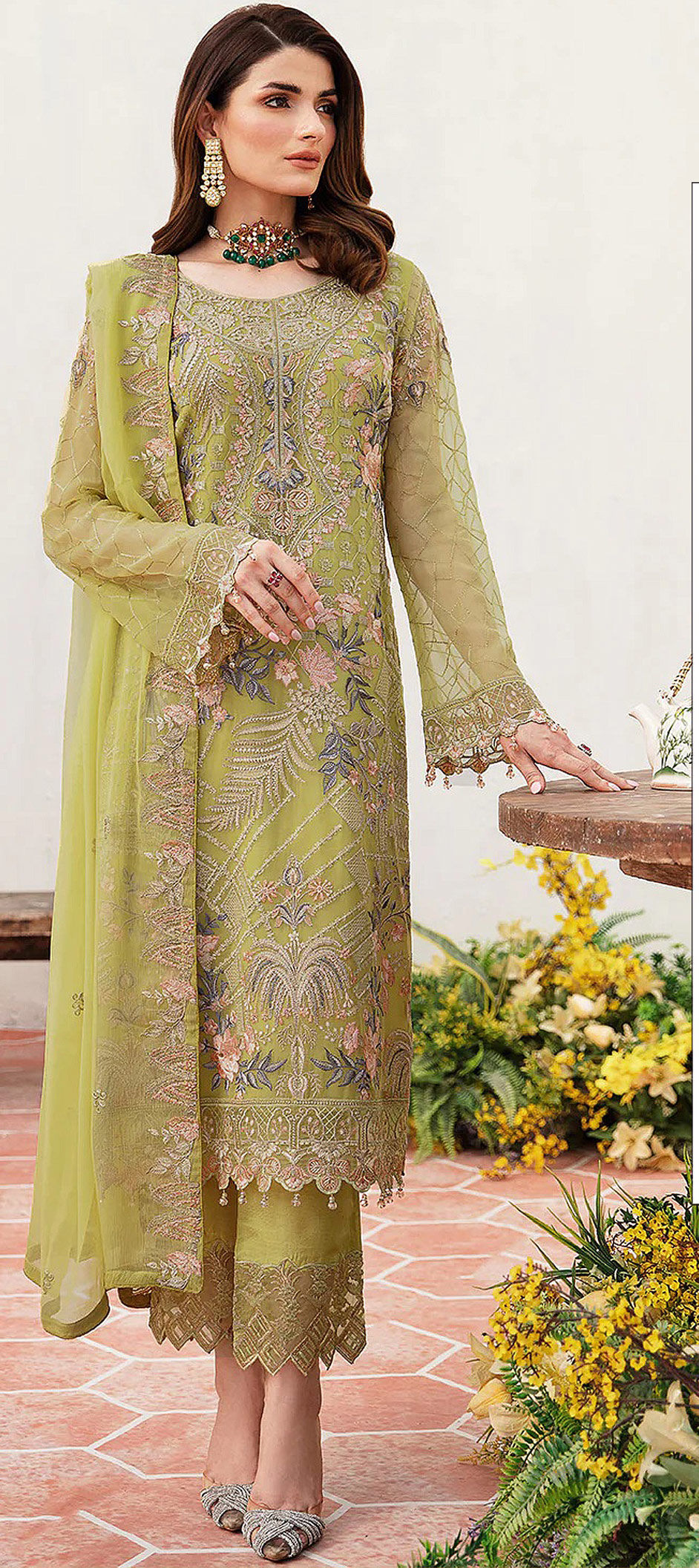 Bottle Green Faux Georgette Salwar Kameez Pant