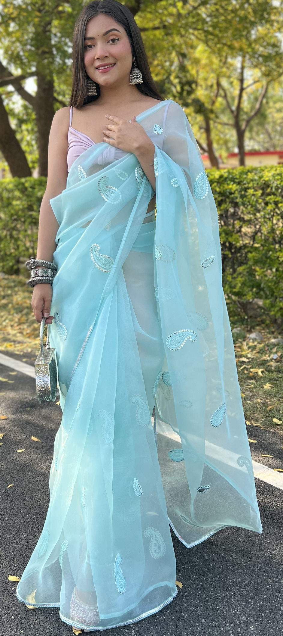 Festive Look Spunky Blue Dual Tone Organza Silk Saree main image 1