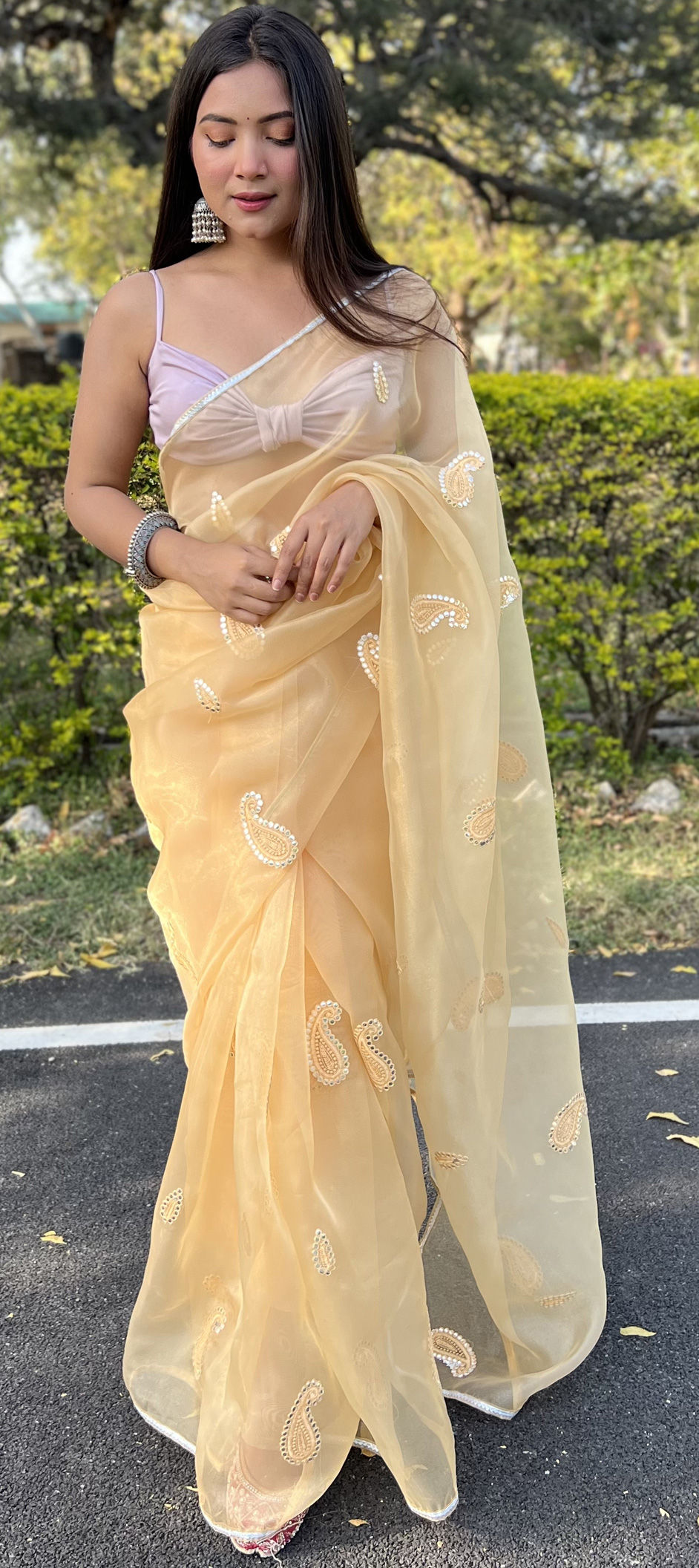 Orangish Yellow Dyed Rangna Silk