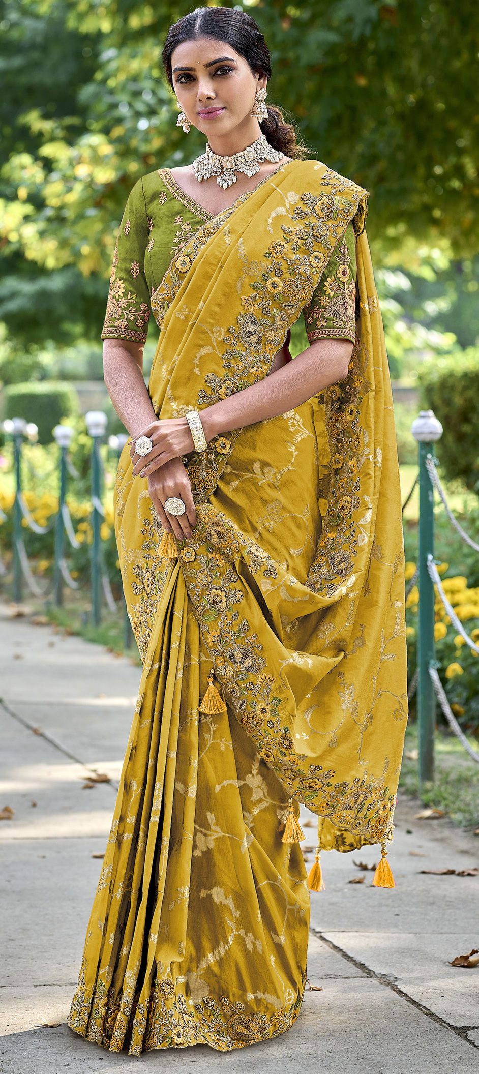 Bridal, Reception, Wedding Yellow color Silk fabric Saree 1948160