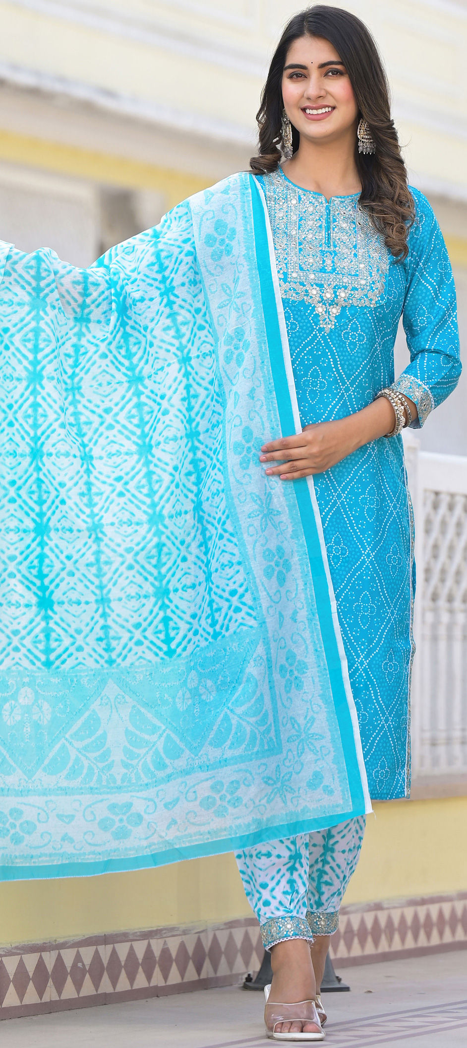 Blue Cotton Lawn Khadi Printed Festive Salwar Suit