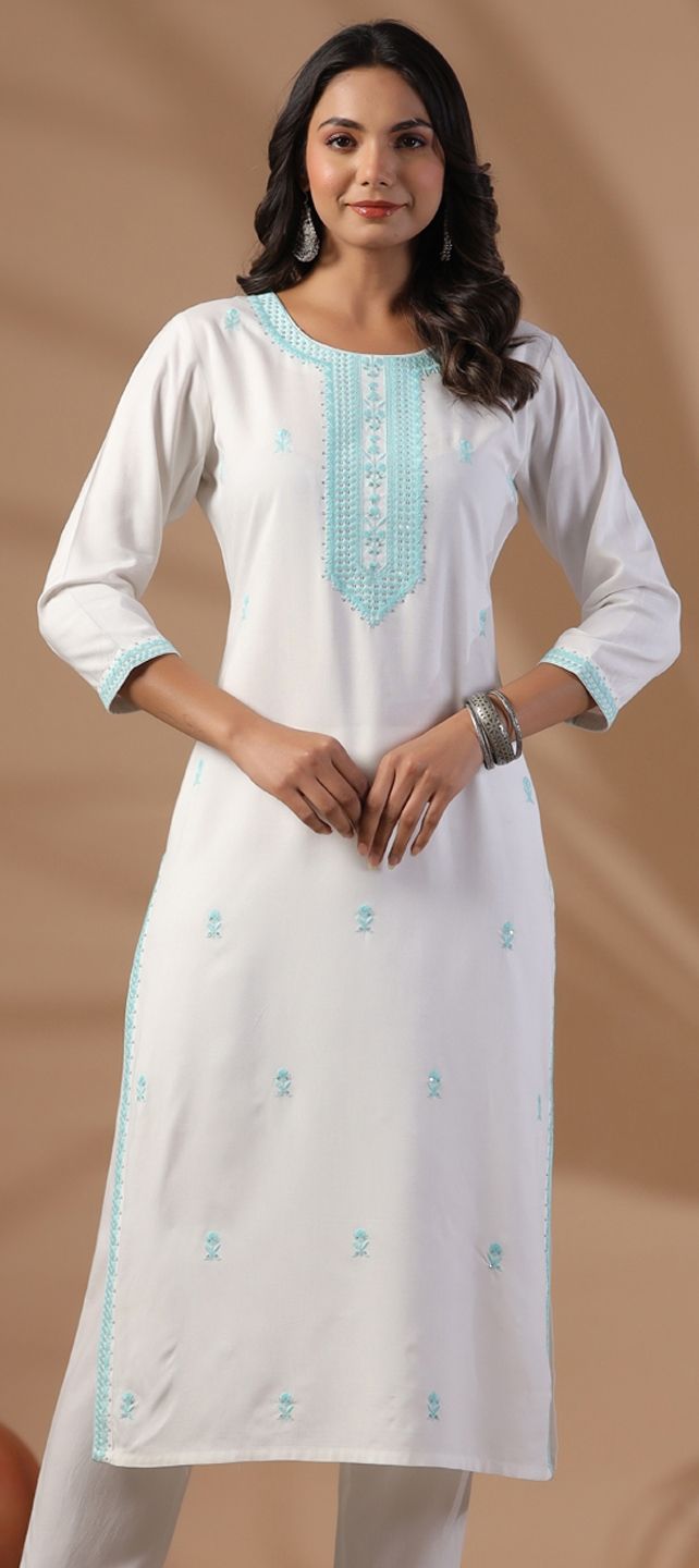 Off White and Black Rayon Ikat Printed Short Kurti main image 1
