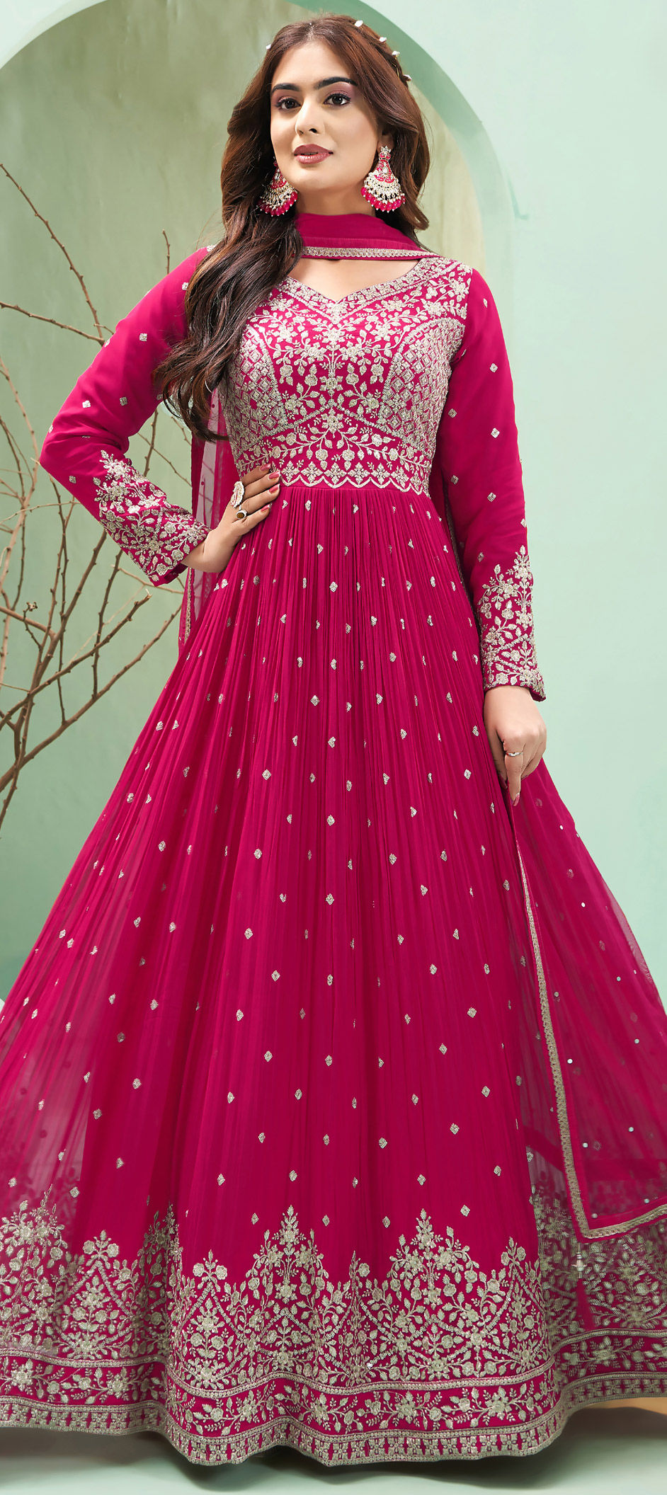 Engagement, Party Wear, Reception Pink and Majenta color Georgette