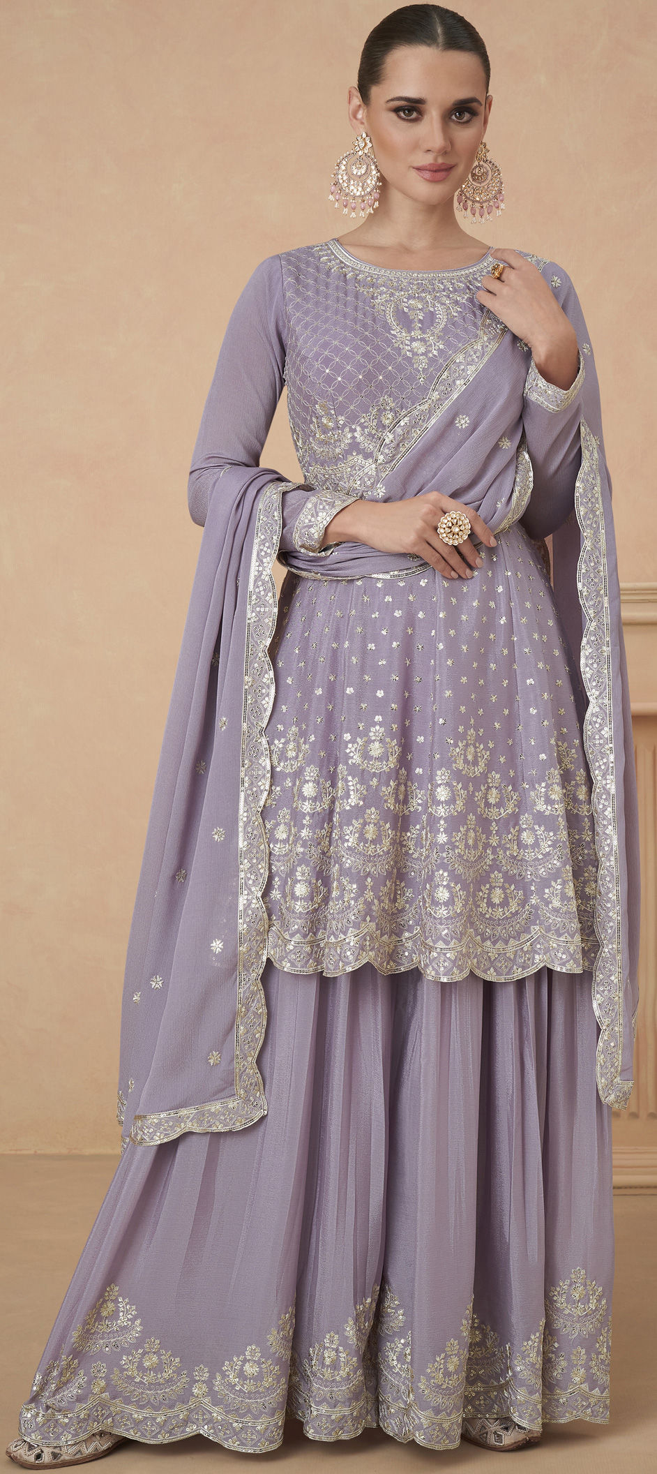 Straight Cut Mulberry Purple Silk Festive Salwar Kameez