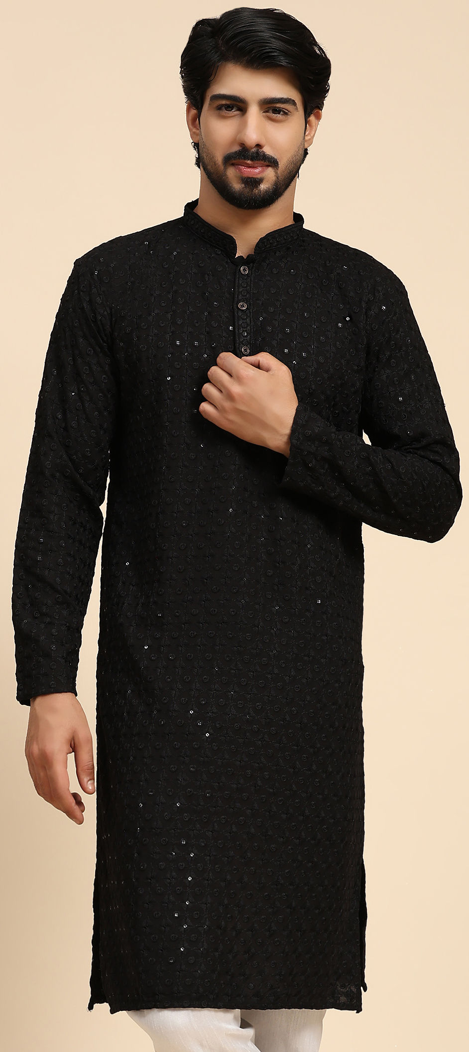 Classic Geo Charm Black Rayon Kurta