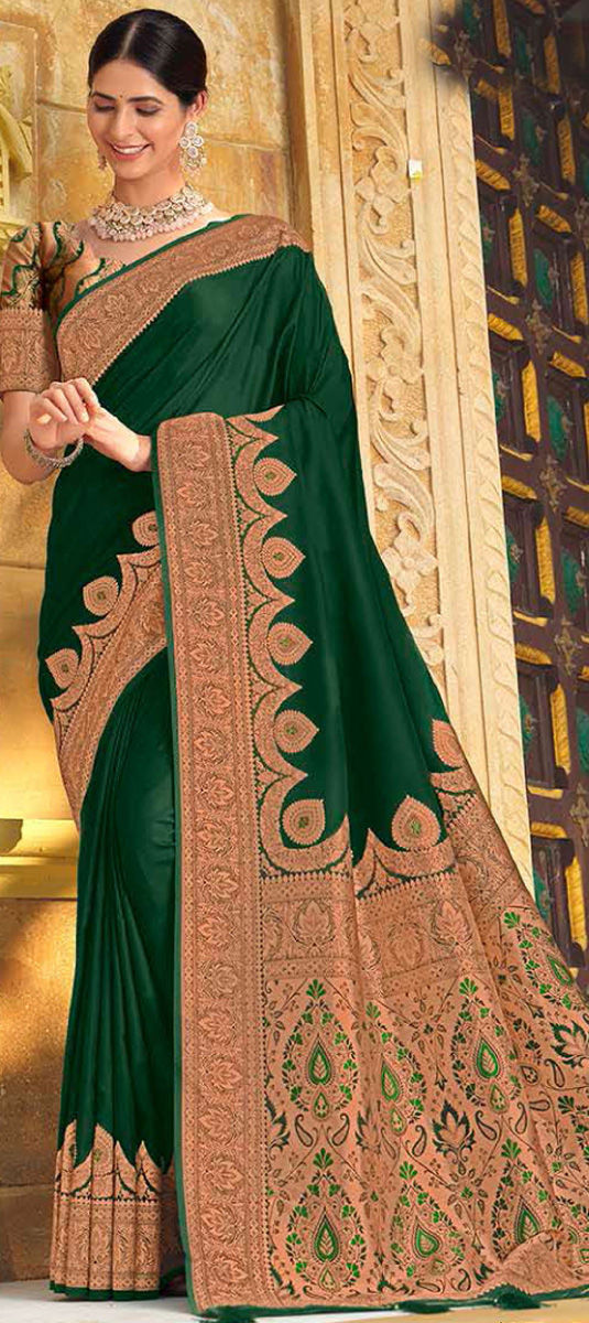 Traditional Green Color Pure Silk Saree