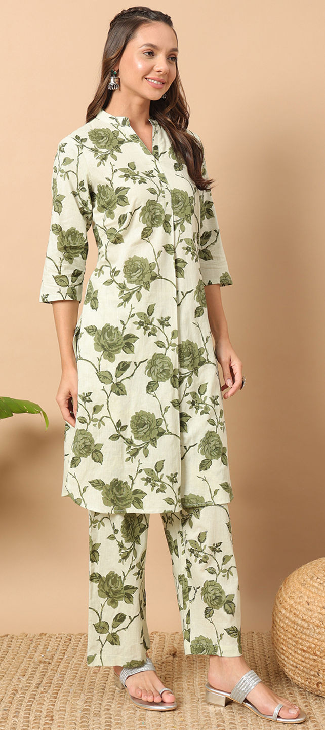 Beige Cotton Printed Co-ords set main image 1