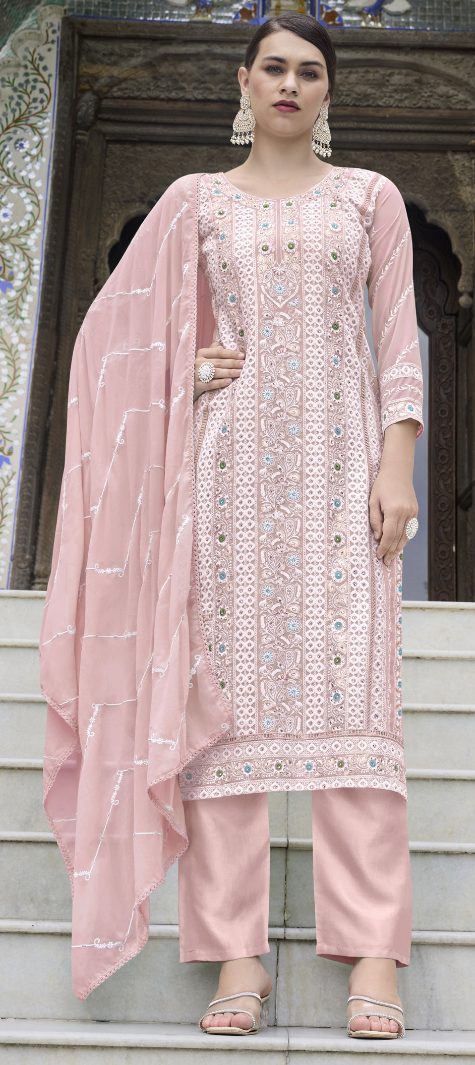 Pink Faux Georgette Salwar Kameez Pant main image 1