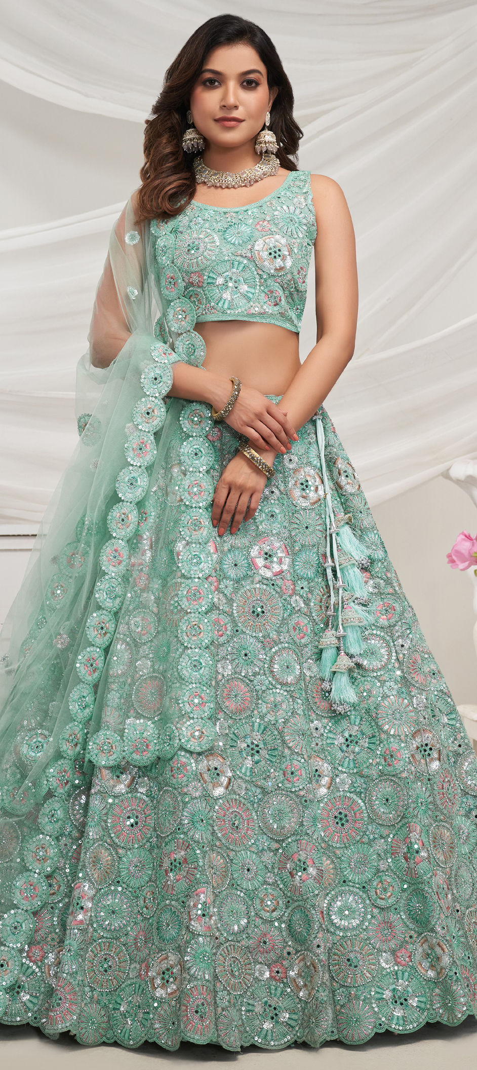 Bridal, Wedding Green color Net fabric Lehenga : 1954616