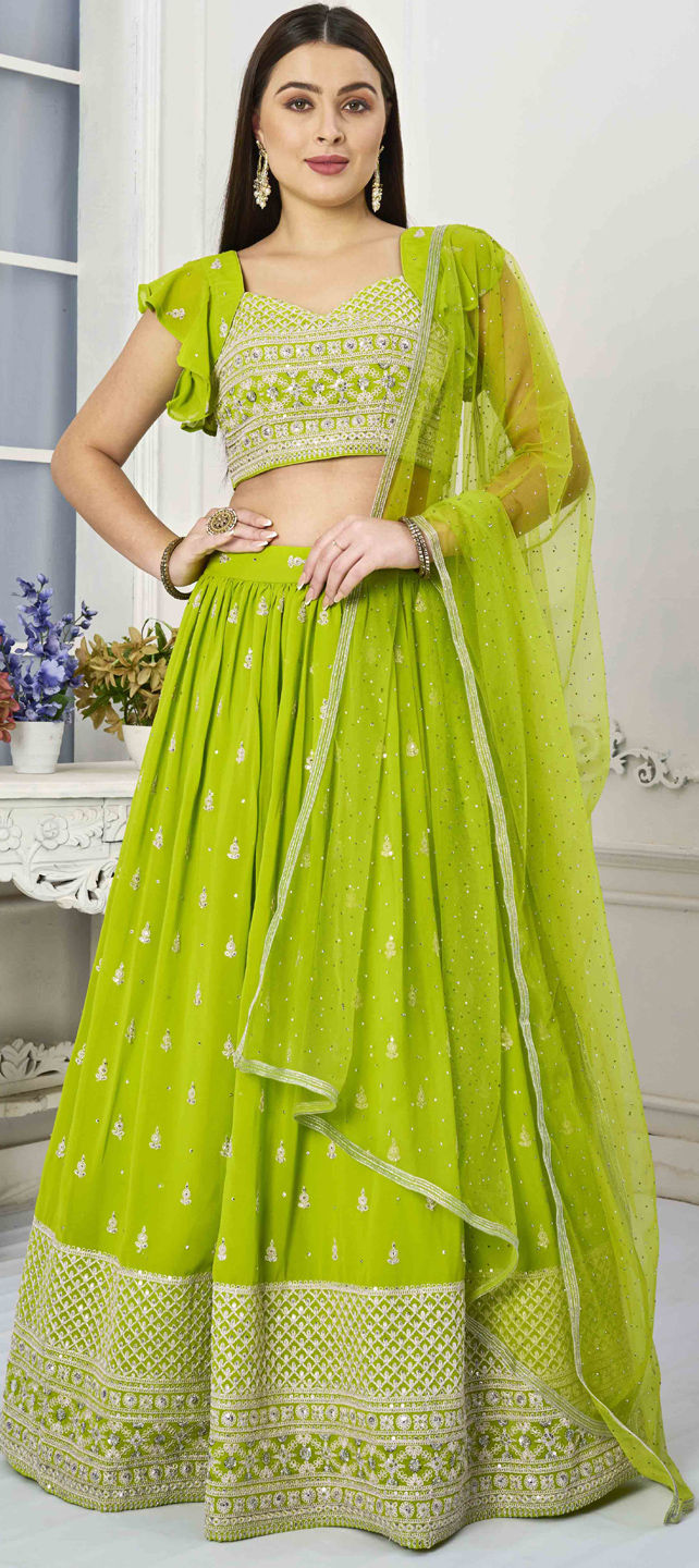 Ready to Wear Saree Lehenga Style in Green