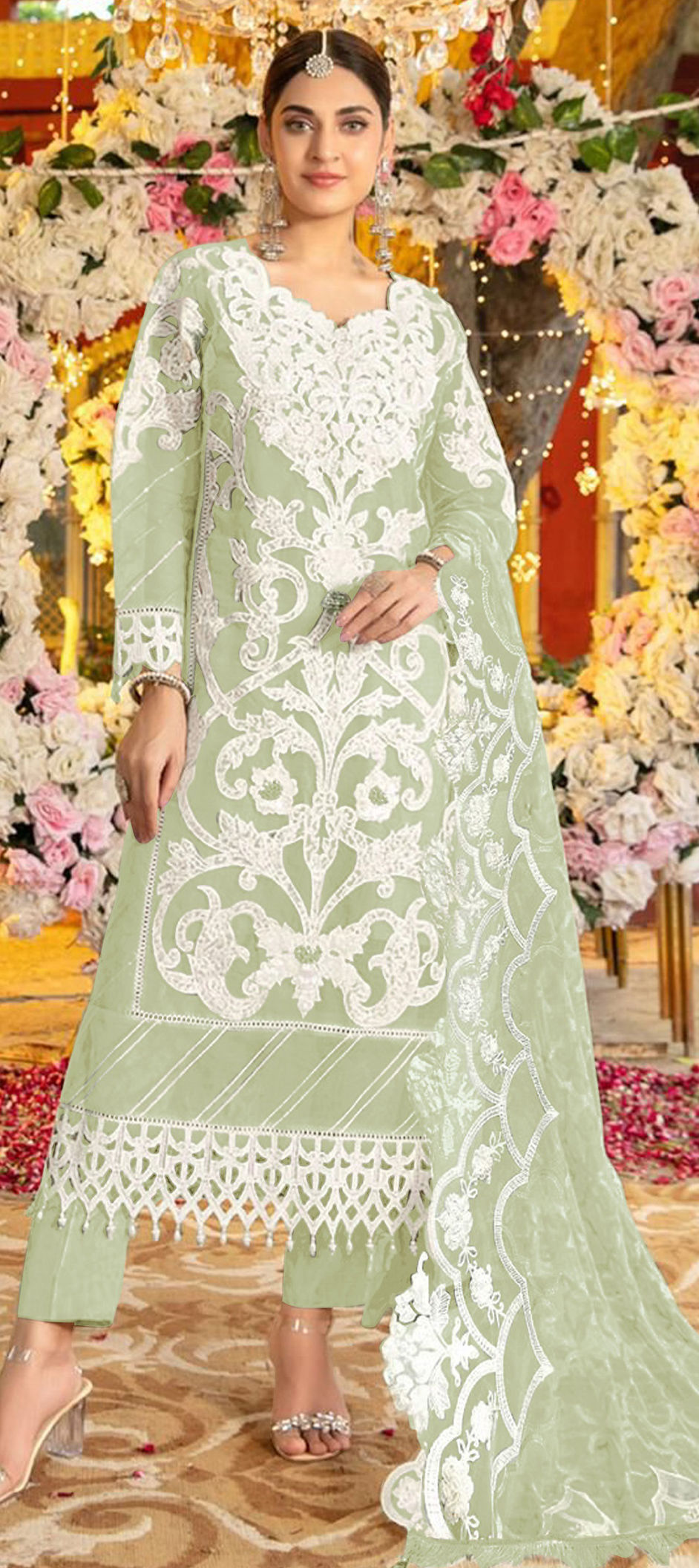 Budget Party Wear 3 Pcs Green Silk Salwar Set - BPSS16