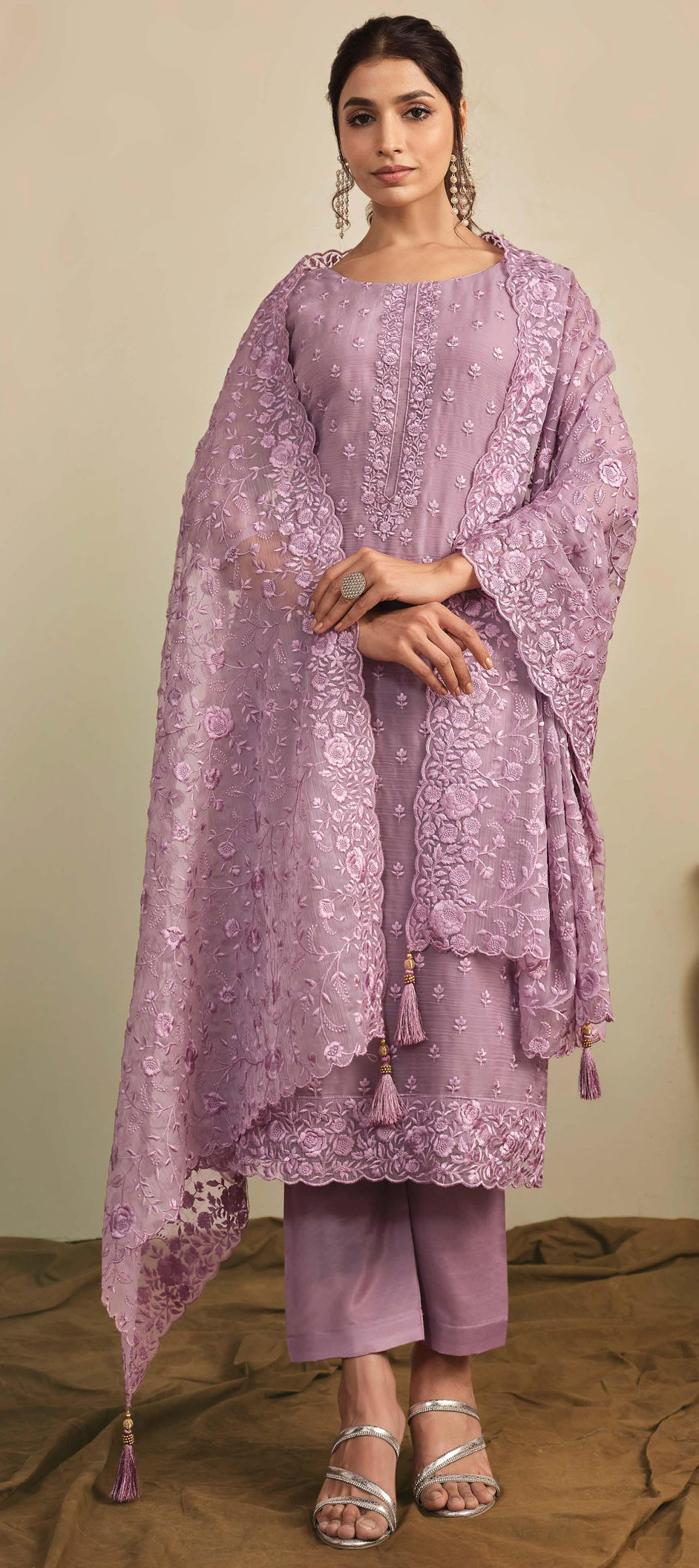 Viscose Organza Purple Zari & Sequins Festive Salwar Suit main image 1