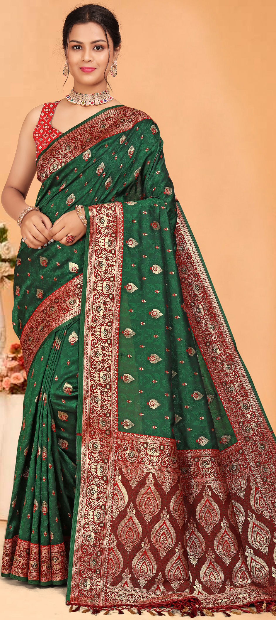 Reception, Traditional, Wedding Green color Banarasi Silk fabric Saree ...