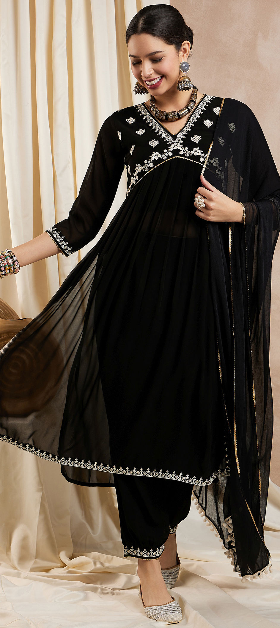 Elegant Grey Georgette Designer Traditional Party Wear Salwar Suit With Grey Santoon main image 1