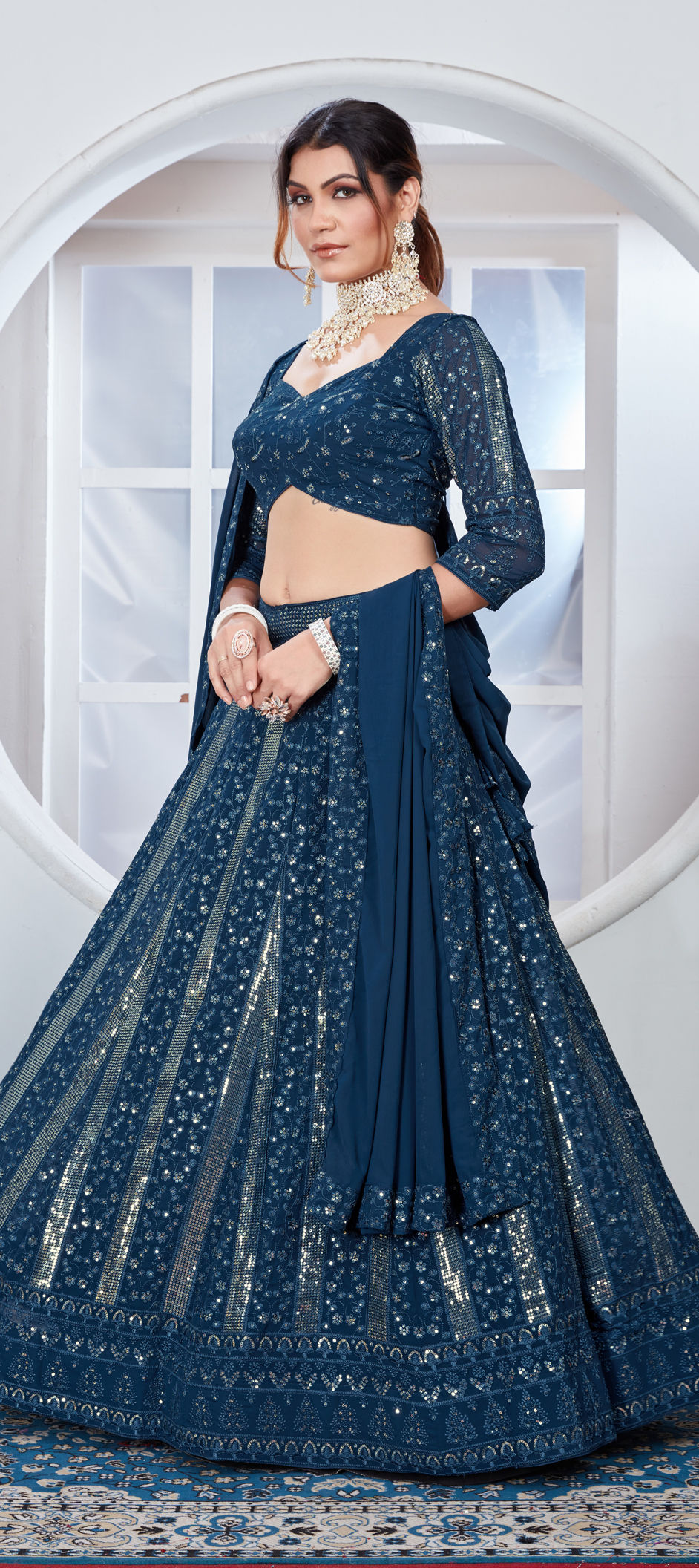 Blue Lehenga style Suit Faux Georgette main image 1