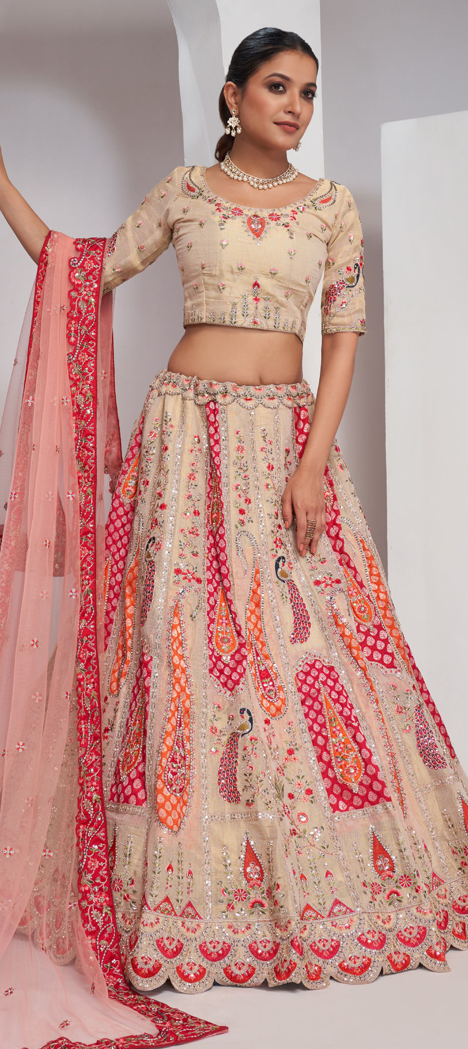 Bridal, Wedding Multicolor color Net fabric Lehenga : 1958010