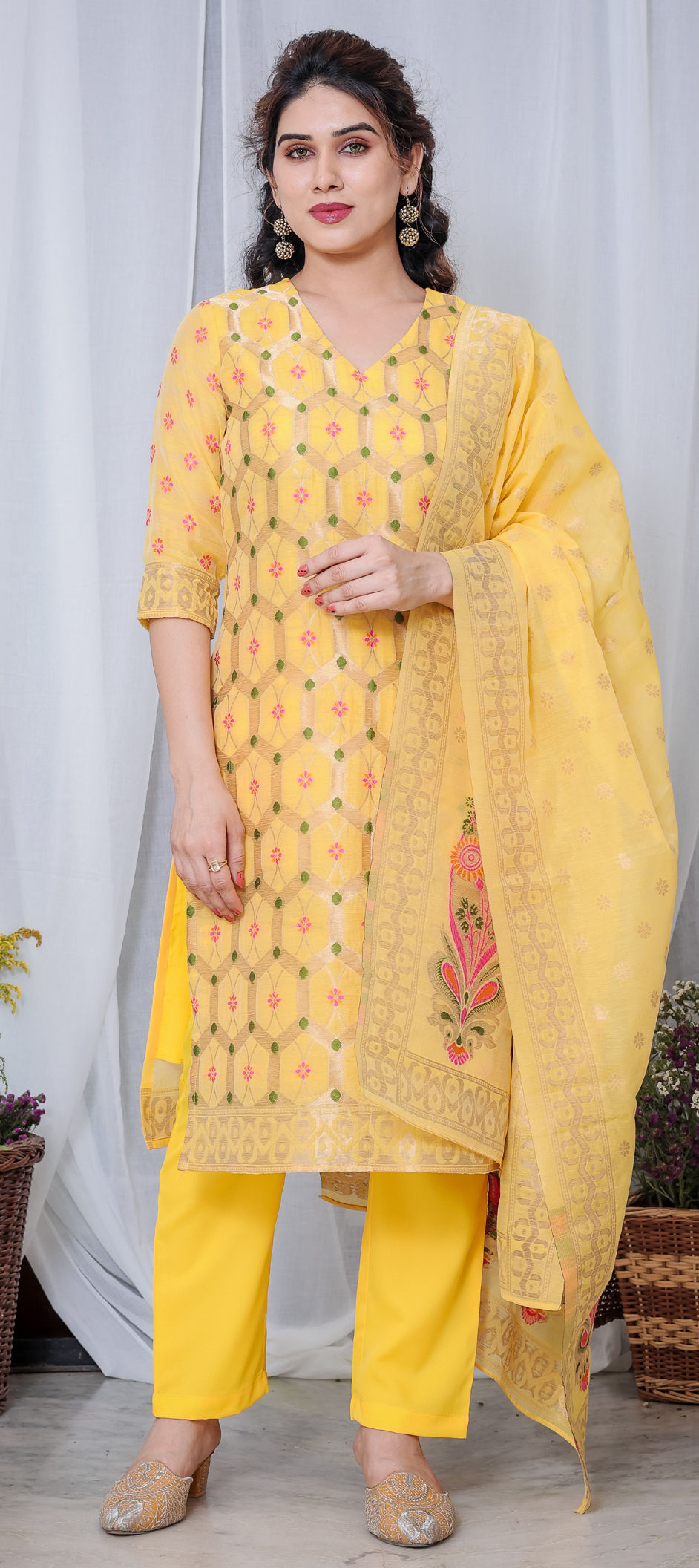 Exclusive Yellow Chanderi Silk Salwar Kameez Dress Material AACH07 main image 1