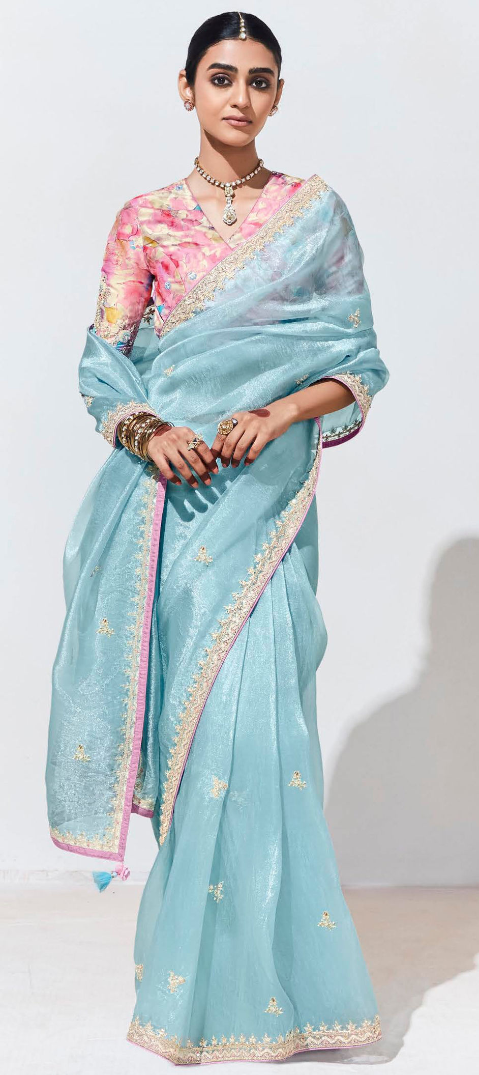 Festive Look Ceramic Green Dual Tone Organza Silk Saree