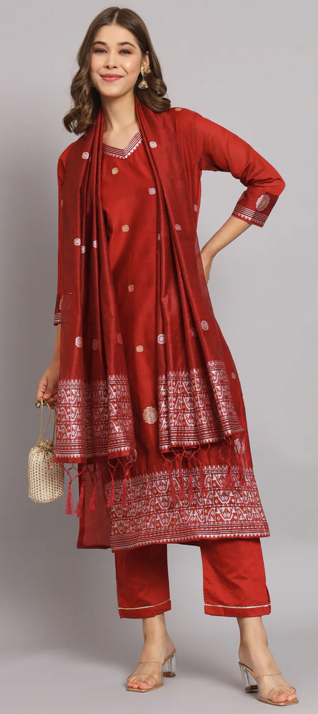 Premium Silk 3 Pcs Party wear Salwar Set - Red