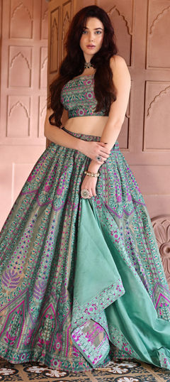 BRIDAL KANJEEVARAM PANELED LEHENGA IN BLUE
