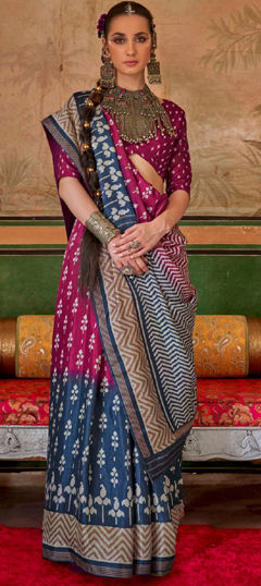 Majantha Casual, Traditional Blue, Pink and Majenta color Art Silk fabric Saree ...